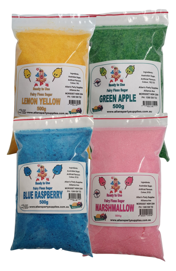 4 x 500g bags Fairy Floss Sugar Ready to Use, 4 Flavours, You Choose Y