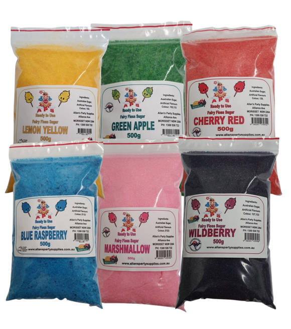 6 x 500g Bags Fairy Floss Sugar Ready to Use, 6 Flavours, You Choose Your Flavours