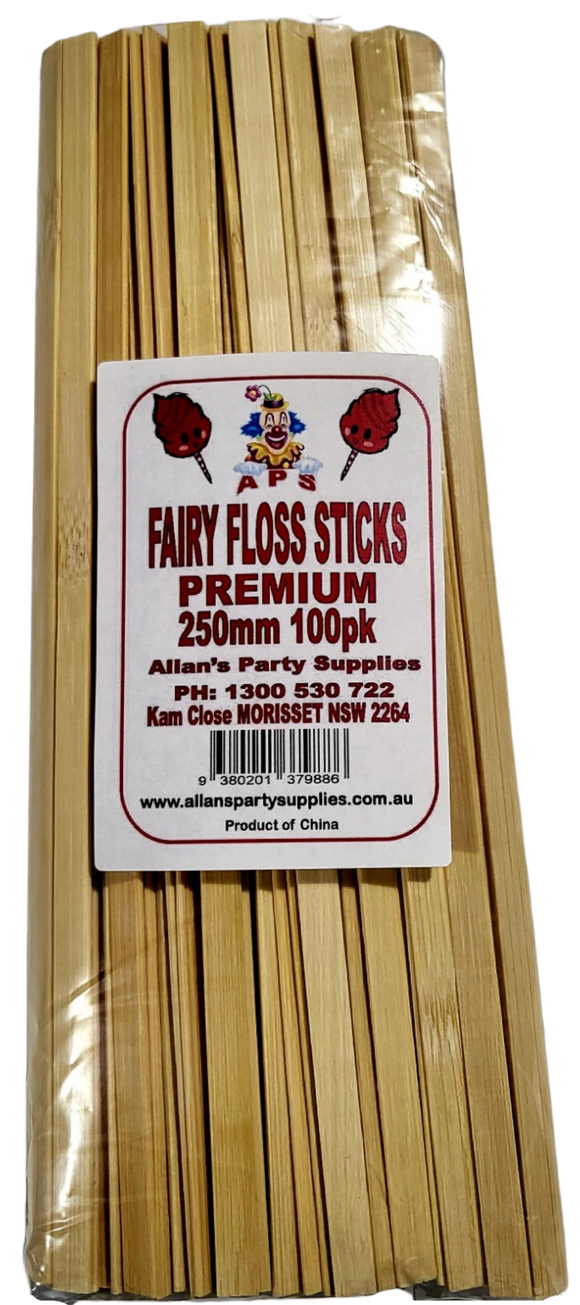 100pk, Premium Eco Friendly Bamboo Fairy Floss Sticks, 250mm