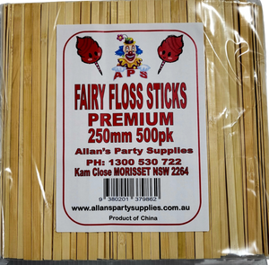 500pk Premium Eco Friendly Bamboo Fairy Floss Sticks, Cotton Candy Sticks 250mm